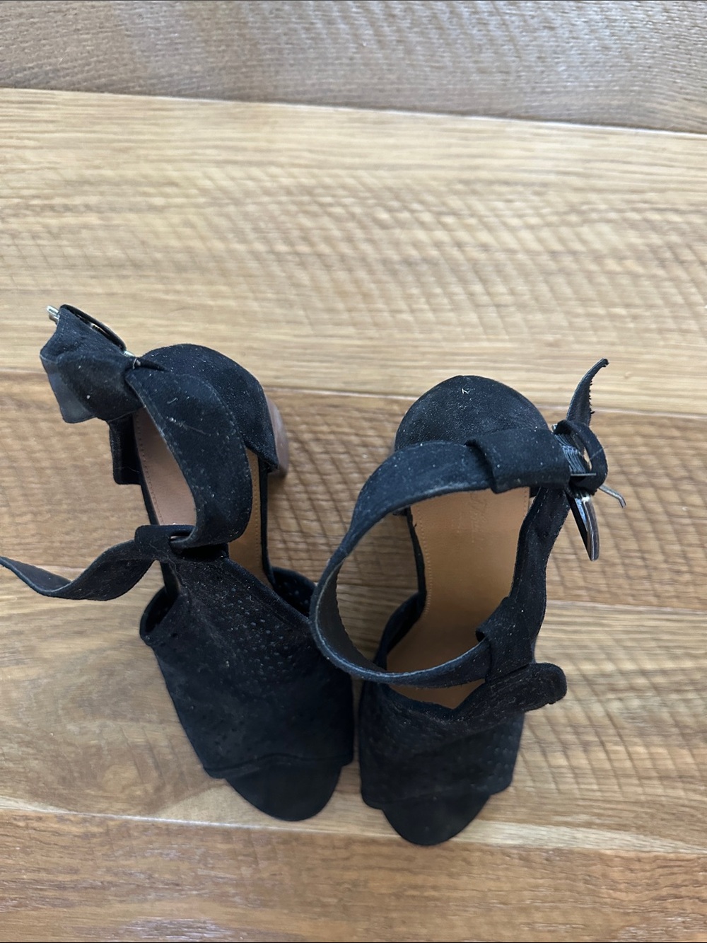 Black Suede Peep-Toe Block Heel Sandals with Ankle Strap! - Picture 7 of 10